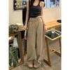 Women's Khaki High Waist Wide Leg Pants Casual Loose Fit Trousers With Pockets For Daily And Streetwear