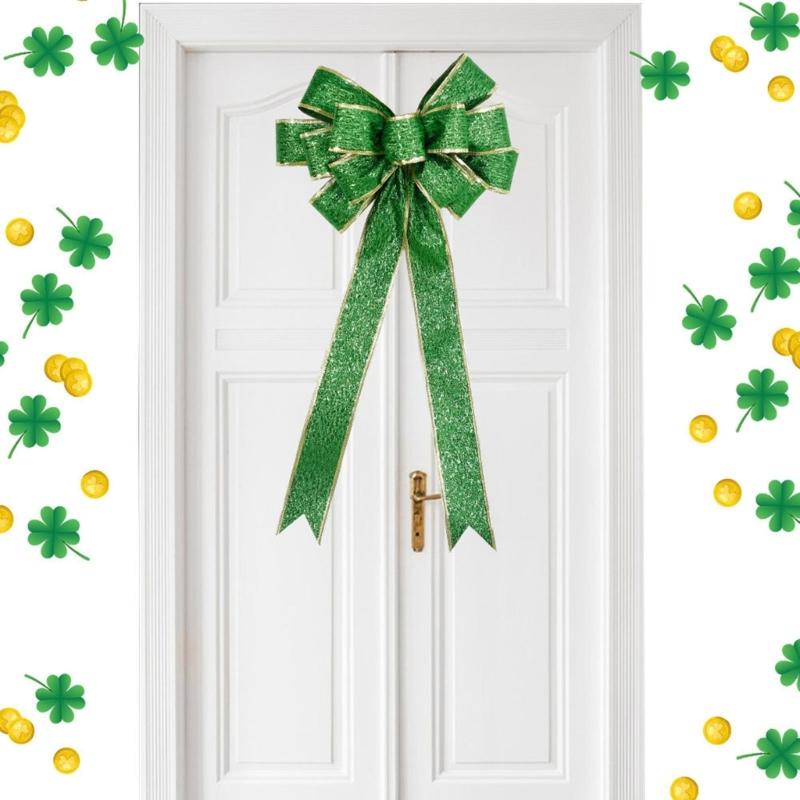 Patrick's Day Wreath Bow Patrick Day Decorations Holiday Bows for Front Door Wreath Decorations Tree Top Bow Ornament
