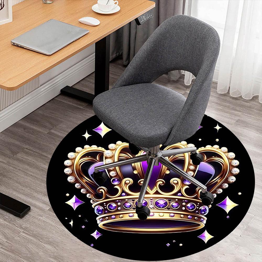 1pc Crown Jewels Round Chair mat Area Rug - Non-Slip, Floor Mat for Office, Bedroom, and Indoor Decor -1002213