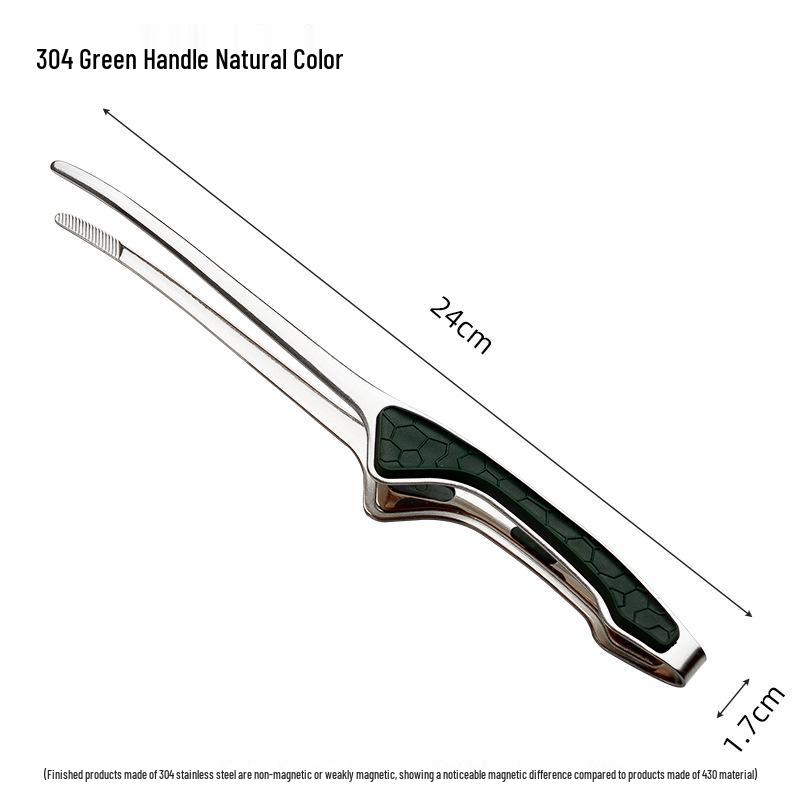 Gold Stainless Steel Korean BBQ Tongs with Green Rubber Handle, Japanese Restaurant Style Grilling Tongs for Steak and Food.