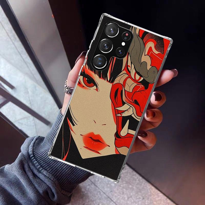 Japanese Oni Mask Girl Phone Case For Samsung Galaxy S23 S24 S25 Edge S26 Ultra S22 + S21 Plus S20 FE Cover Silicone Print Shell