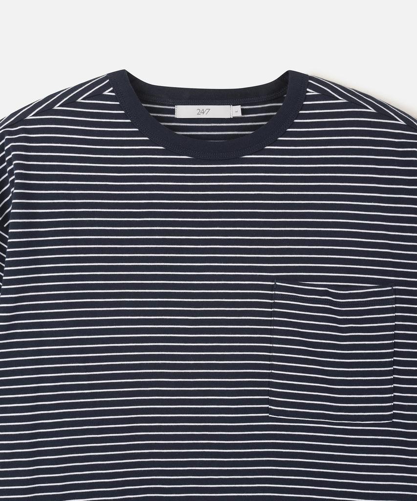 247Silijeu Usa Cotton 20-Count Striped T-Shirt Navy