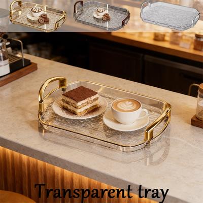 Elegant Clear PET Serving Platter - Versatile Handle Tray for Food Dessert Candy, Luxury Decor for Home Party Hotel Restaurant