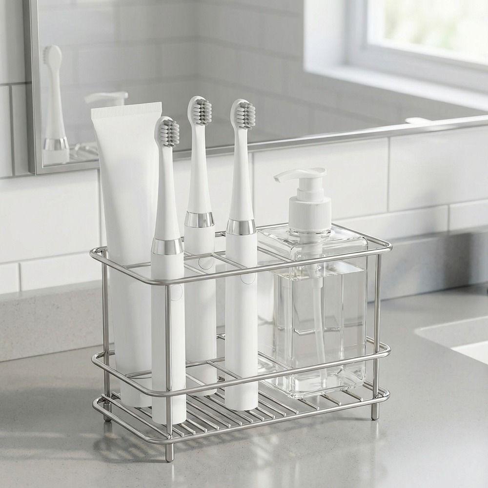 Stainless Steel Toothpaste Holder Multi-slot Toothbrush Toothpaste Shelf  Makeup Brush