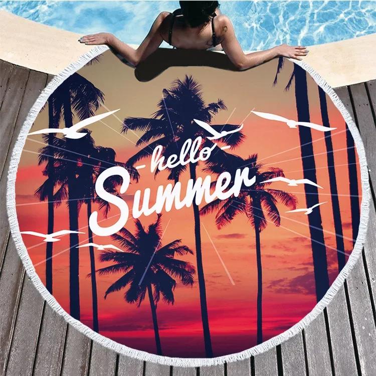 Tropic Plant Hawaii Coconut Tree Summer Beach Towel For Adult Kids Comfortable Soft Microfiber Round Shower Bath Towels