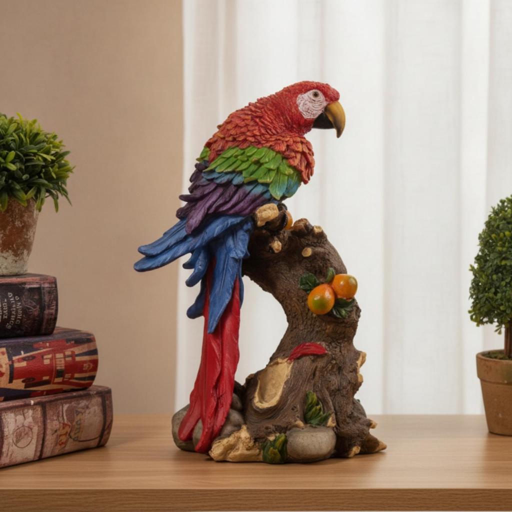 Papageienfigur geschnitzt mit Baumstamm-Basis Vogelstatue