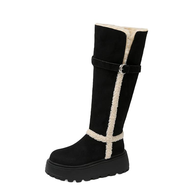 Thick-soled Brown Foldable Snow Boots Women's 2025 New Winter Velvet Warm Boots Heightening Fashion Boots Keep Warm