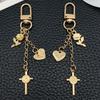 Gold Rose Heart Wings Cross Alloy Keychain Pendant