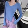 Women's Long Sleeved V-neck Tight Fitting Yoga Clothes Irregular Running Quick Drying Clothes Fitness Clothes T-shirt