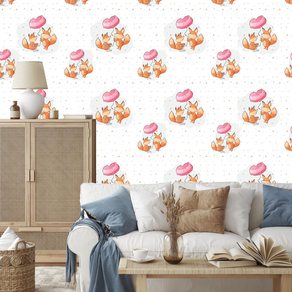 Foxes with balloons wallpaper for living room and bedroom 50x1000
