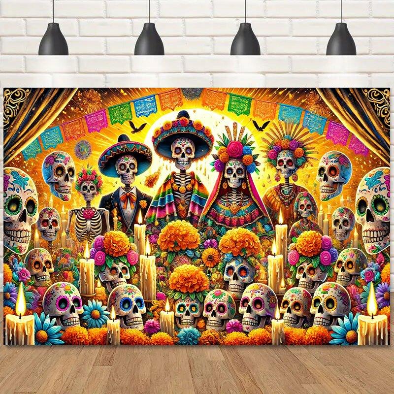 1pc Day of the Dead Celebration Art Tapestry Classic Weaving Wall Decoration Suitable for Indoor and Outdoor Parties