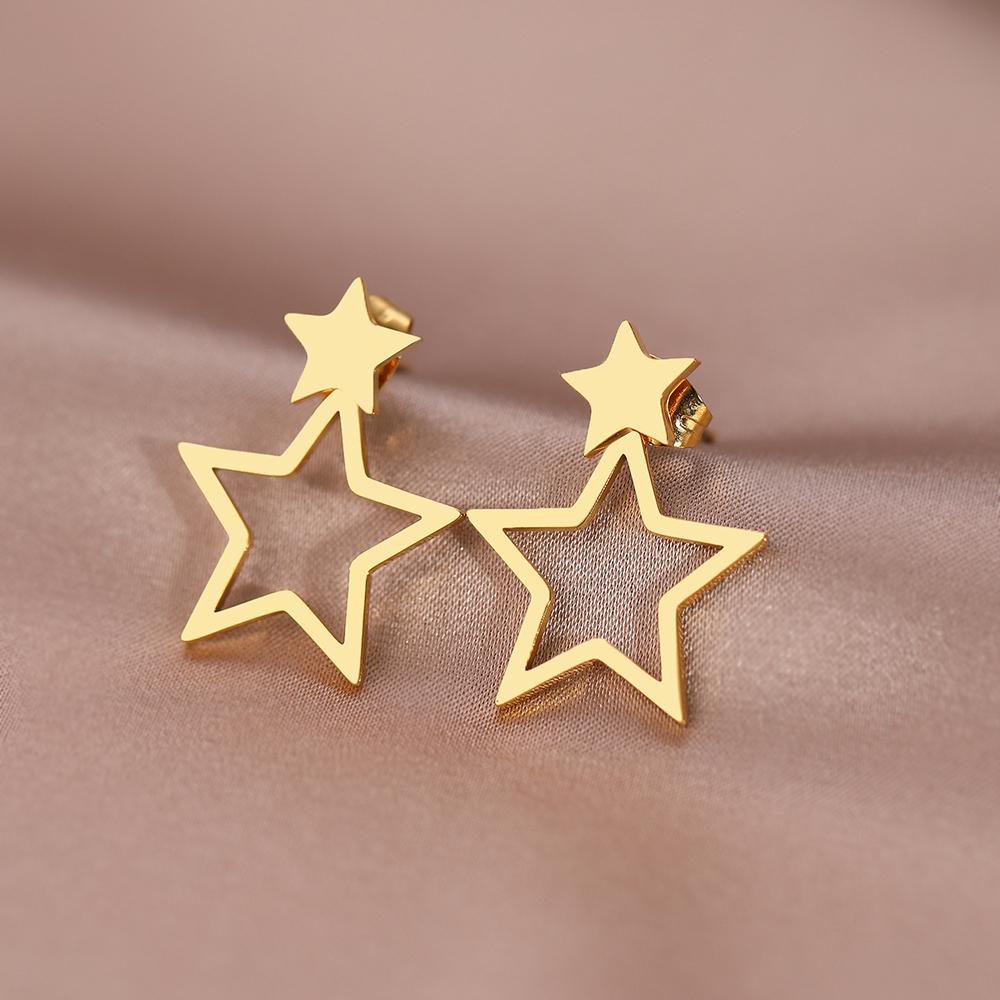 Stainless Steel Earrings New Classic Kpop Sweet Double Stars Temperament Girl's Daily Wear Pendants Earrings For Women Jewelry