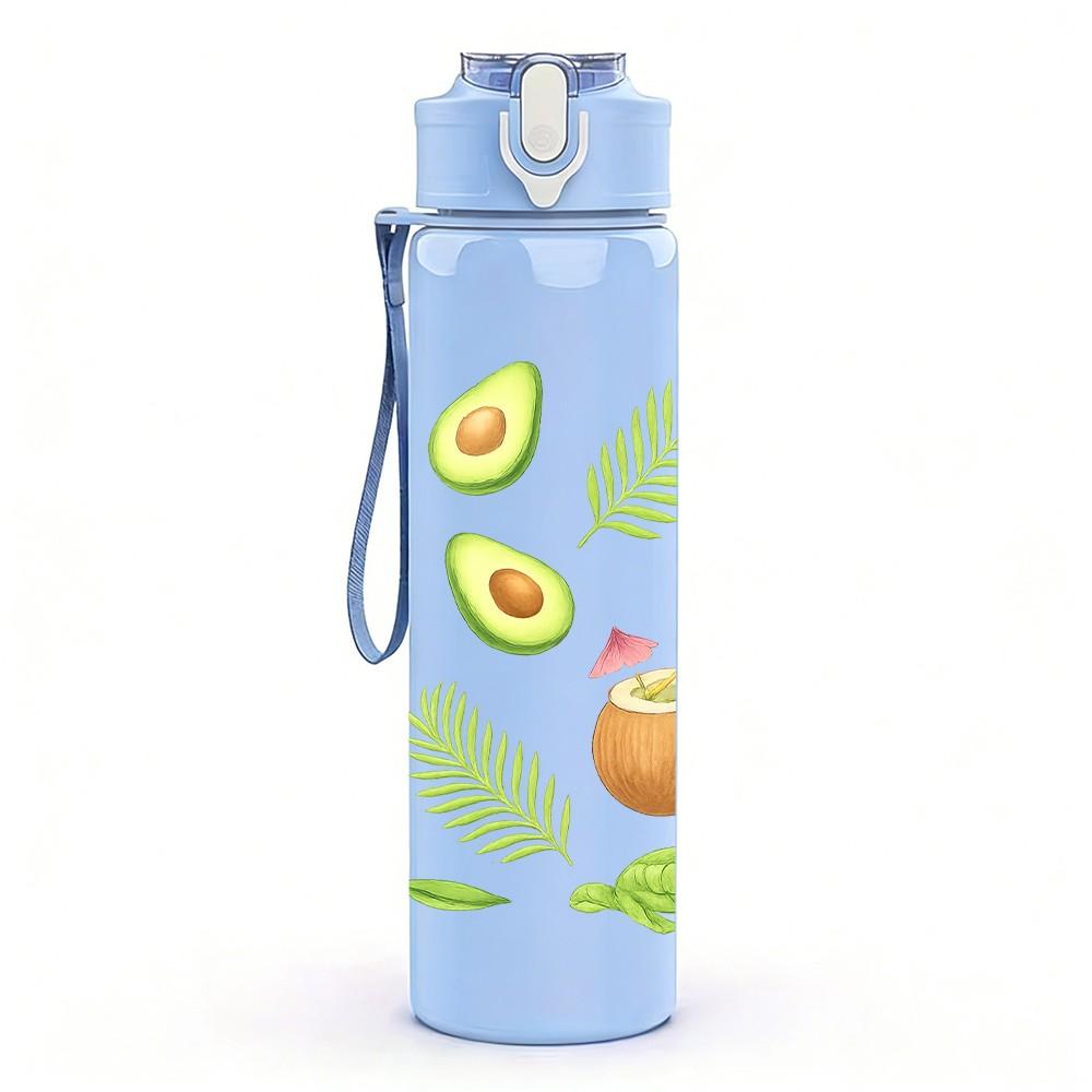 1PC Avocado Fruit Tropical Pattern Print 750ml Color Plastic Sports Water Bottle Leakproof Flip Straw Lid Suitable for Sports Office Home Use