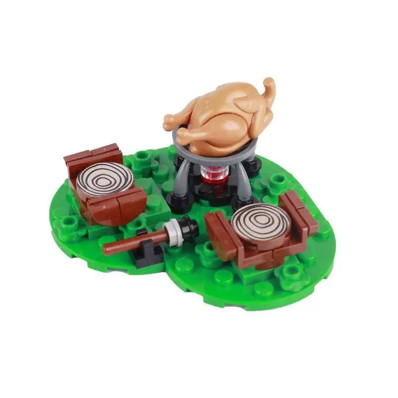 MOC Medieval Building Blocks Set Hanging Cage Guillotine Castle Fountain Bonfire Tent Bulletin Board Ox Cart Carriage Gift Toy