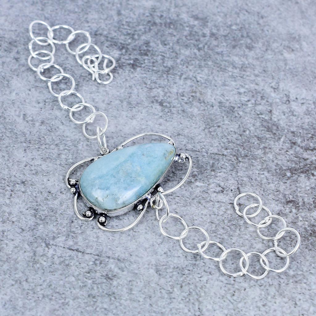 Aquamarine Gemstone Handmade 925 Sterling Silver Bracelet 7-8" M-2726