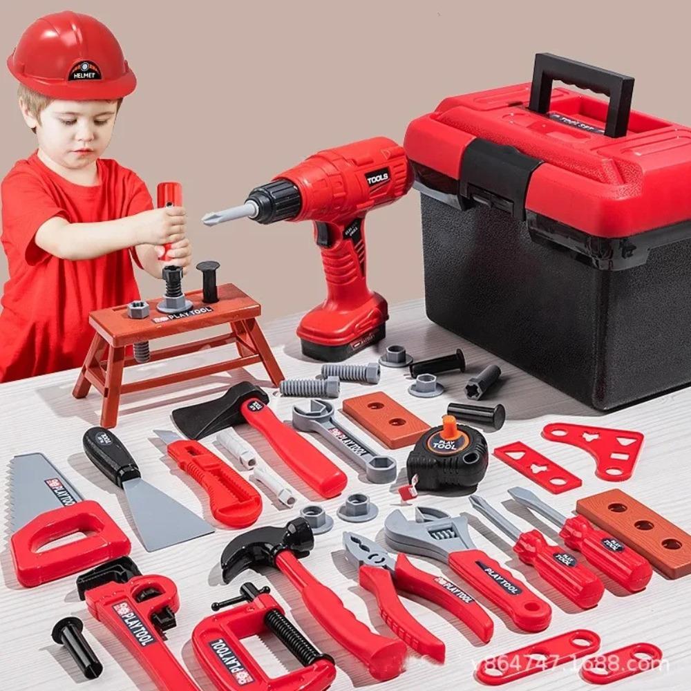 Kids Repair Toolbox Toy Set, Simulation Engineering Tools with Drill, Educational Pretend Play Gifts for Boys