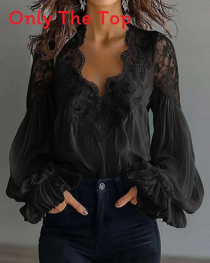 Elegante Camicia con Maniche a Palloncino e Volant in Misto Poliestere per Donna Primavera 2026