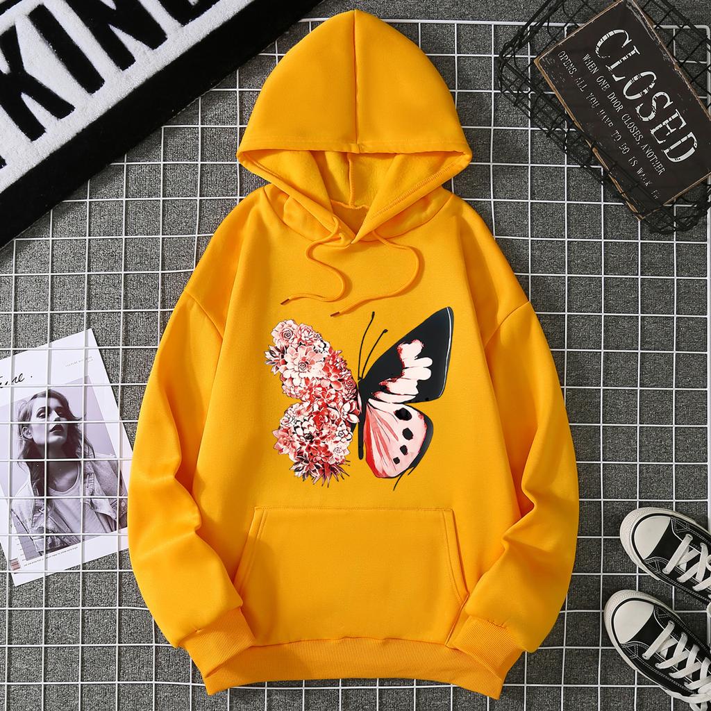 Winter Women's Hoodie Solid Color Print Unisex style Double Pockets Sweatshirts Outerwear Women's Clothing