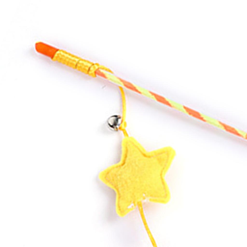 Felt Star Feather Teaser Stick Colorful Soft Hairball Star Cat Teaser Stick for Home Yellow