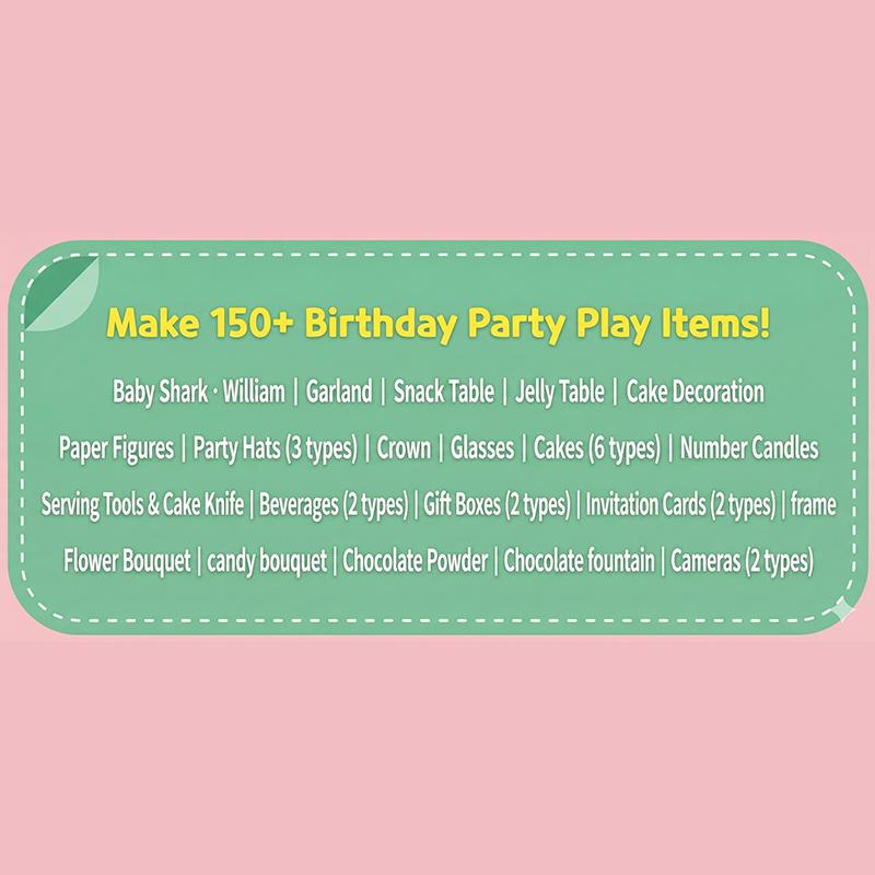 Wyprodukowano w Korei, Certyfikat KC - Pinkfong Baby Shark Książeczka Aktywności „Rozerwij i Stwórz” (Przyjęcie Urodzinowe / Supermarket) 3 opcje