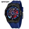 Sanda Men's Waterproof Alloy Car Wheel Design Silicone Wristwatch