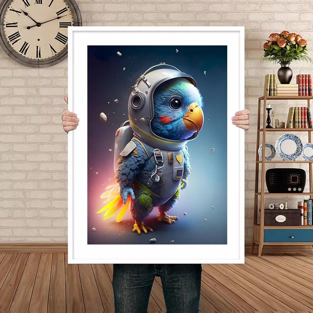 Desene Animate Astronaut Animal Imprimeuri Poster Pentru Dormitor Copii Decor Acasă Amuzant Spațiu Panda Papagal Girafă Pictură pe Pânză Artă de Perete Fără Ramă