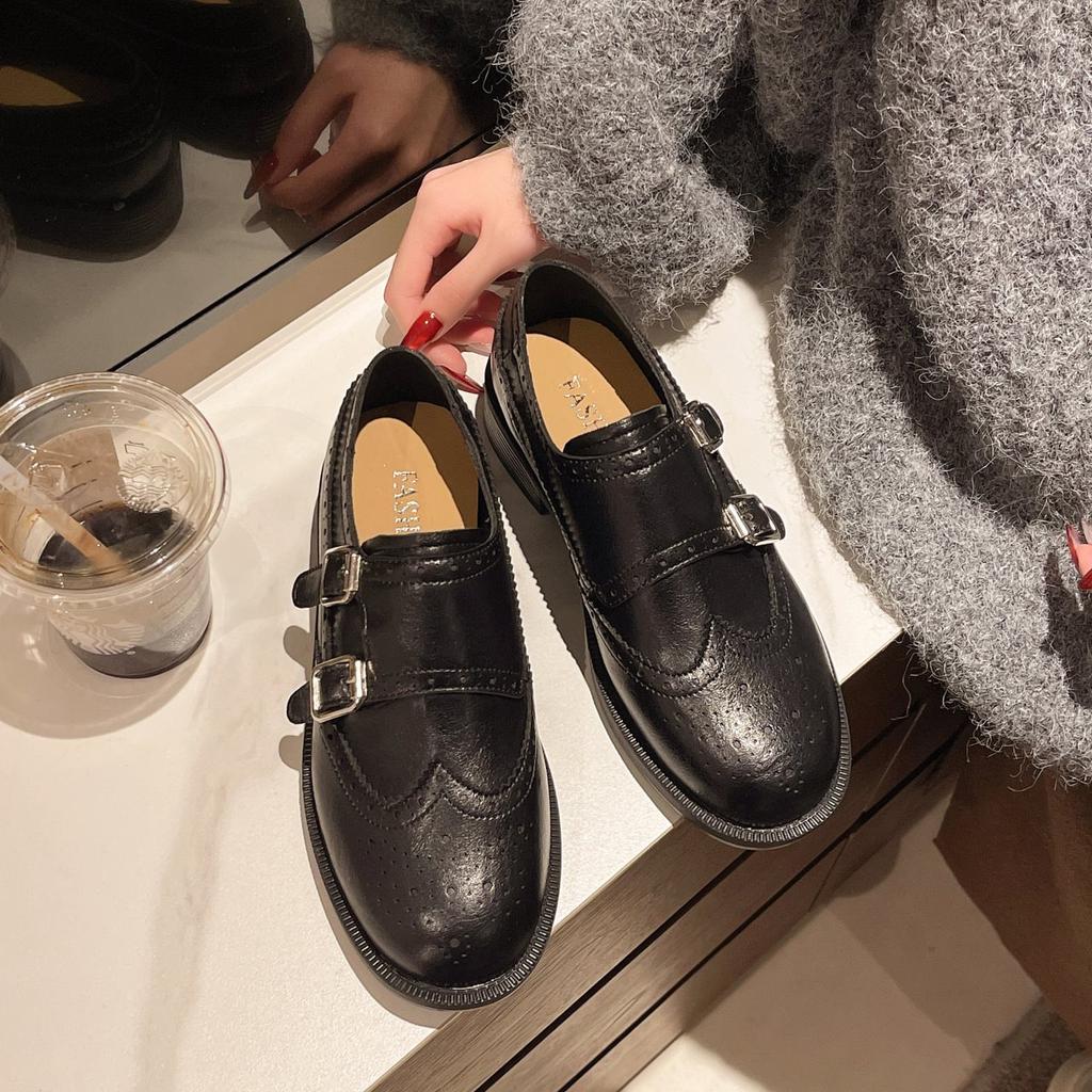 Wear Spring And Autumn British Style Thick Heel Loafers Brock Single Shoes Thick Heel New 2025 Small Leather Shoes Versatile