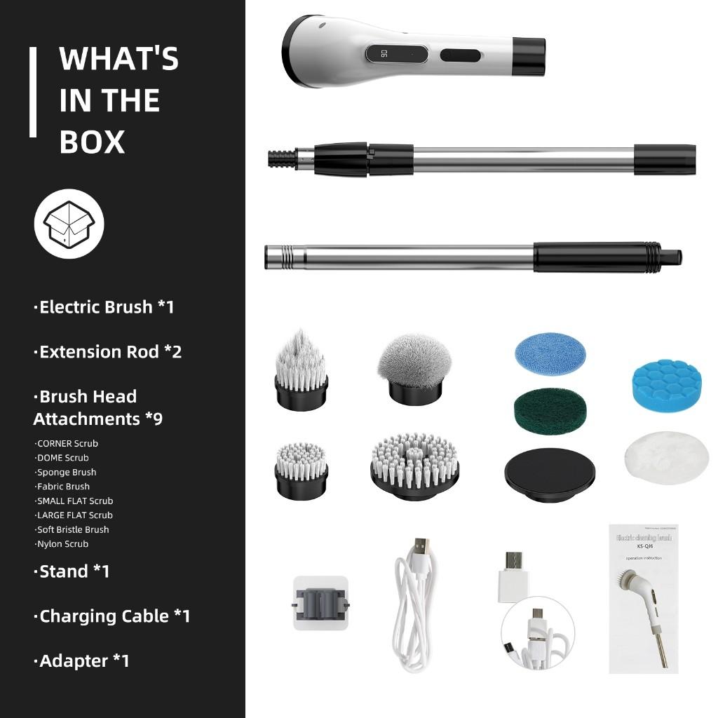 9 in 1 Handheld Floor Power Cleaning Tool Multifunctional Electric Cleaning Brush LED Display Electric Spin Scrubber