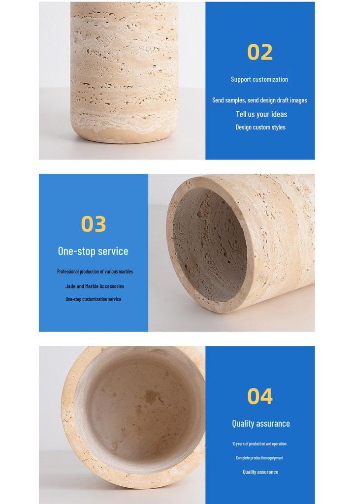 Natural Yellow Cave Stone Vase - Light Luxury Wabi-sabi Style Home Decor for Hotel Model Rooms