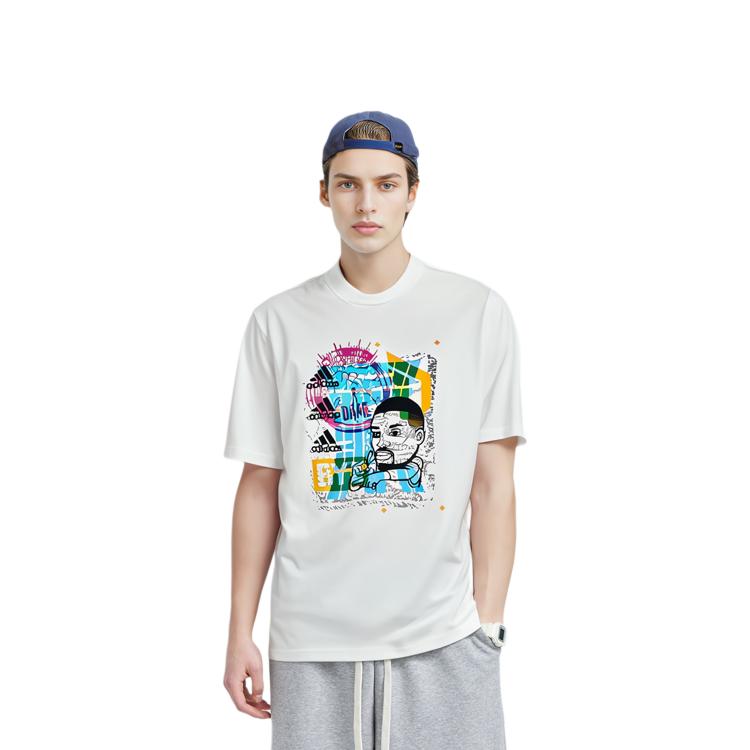 adidas T Shirts Men's White Crew Neck Moderate Straight Fit GP3434