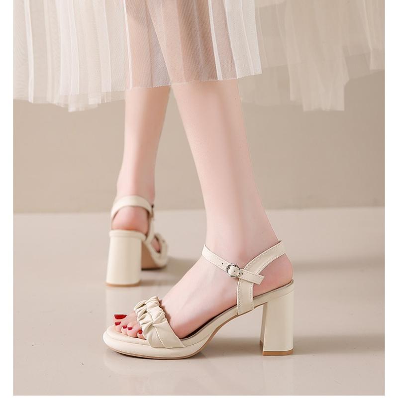 Women's Versatile High Heel Sandals 5cm/1.97in /7cm/2.76in Summer Chunky Heel Open Toe Fashionable One Buckle High Heels