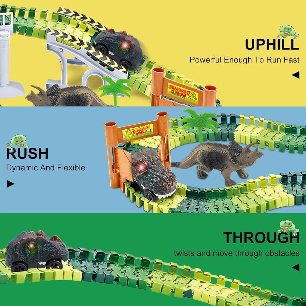 Dinosaur Toys Create A Dinosaur World Road Race Flexible Track Playset and 2PCS Cool Dinosaur Car for Boy Girls Christmas Gift