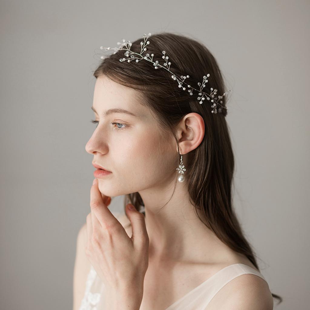 Graceful Bridal Leaves Flowers Rhinestone Headband Prom Accessories - As Described,