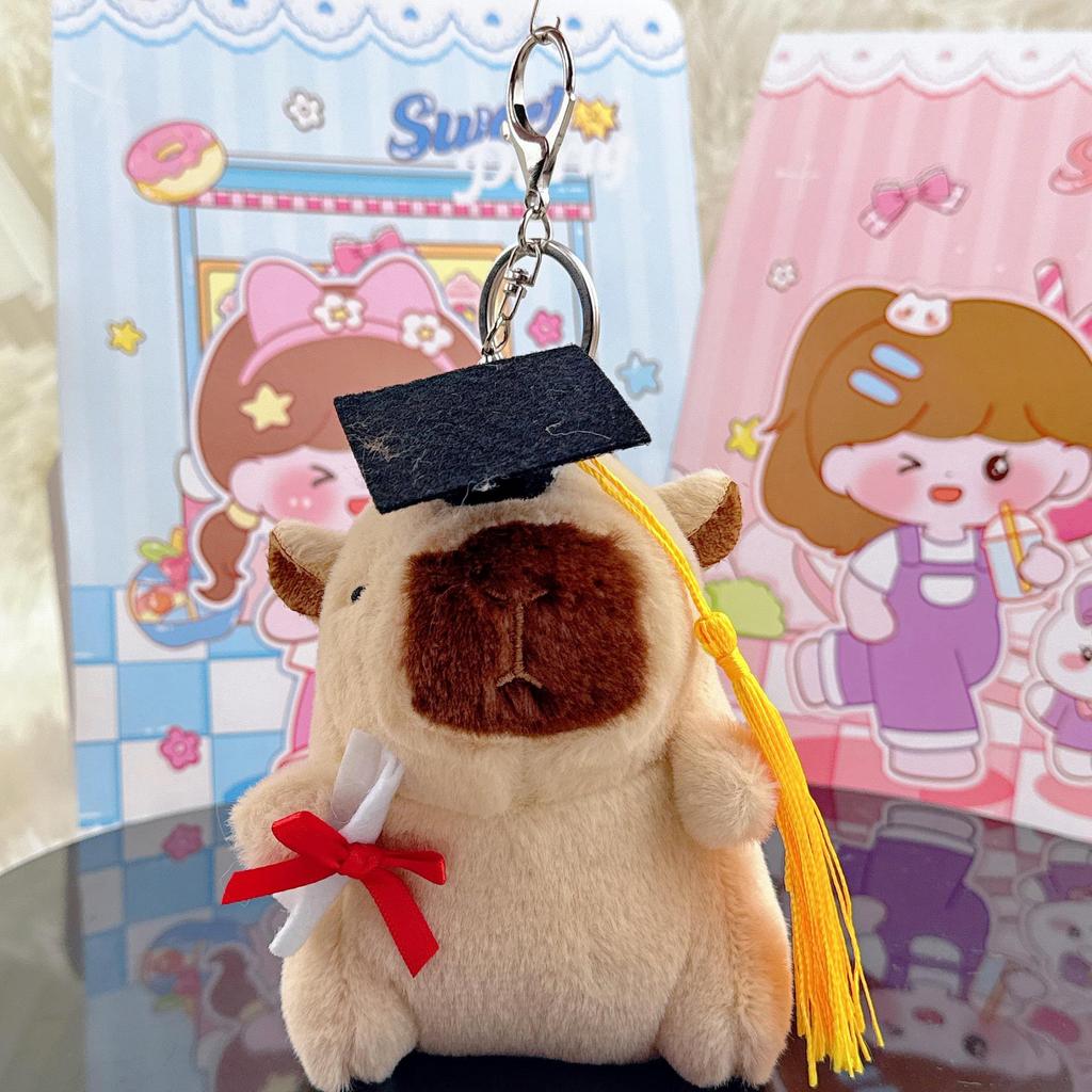 Xiaohongshu Capybara Plush Keychain & Graduation Cap Doll Pendant