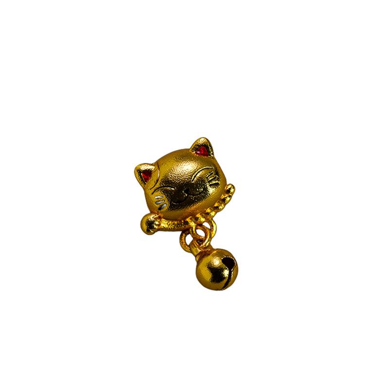 Ciondolo Charm Gatto della Fortuna Placcato Rame Oro 24K Collana Fu