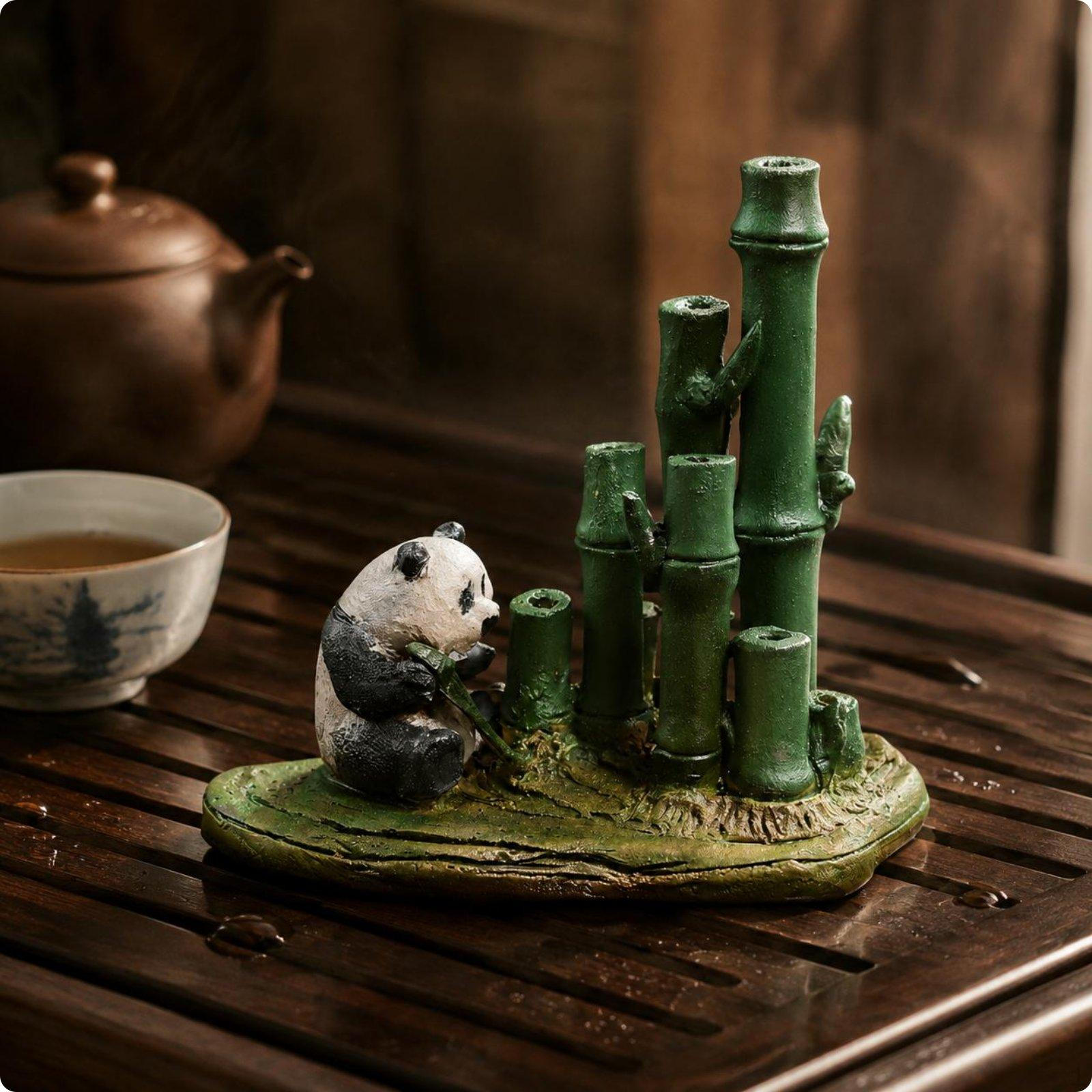 Tea Pet Clay Zhisha Panda Ornament Handcrafted Home Decor Eating Bamboo Panda Eating Bamboo