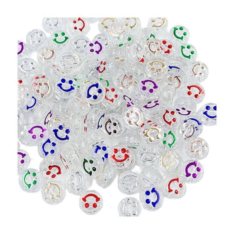 10Mm Round Acrylic Colored Smiley Face Beads Smiley Face Beads Diy Bracelet Beaded Flat Round Beads