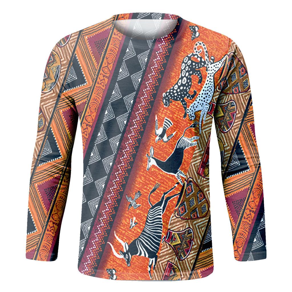 Spring and Autumn Round Neck 3D Printed Top Fashionable Casual Colorful Long Sleeved Men's T-shirts