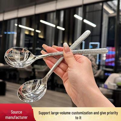 Korean Hammered Stainless Steel Dessert Spoon with Long Handle - Ideal for Home or Western Restaurant