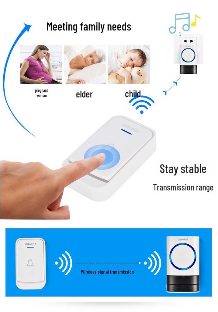 Ultra-Long Range Wireless Doorbell with Music for Elderly Care