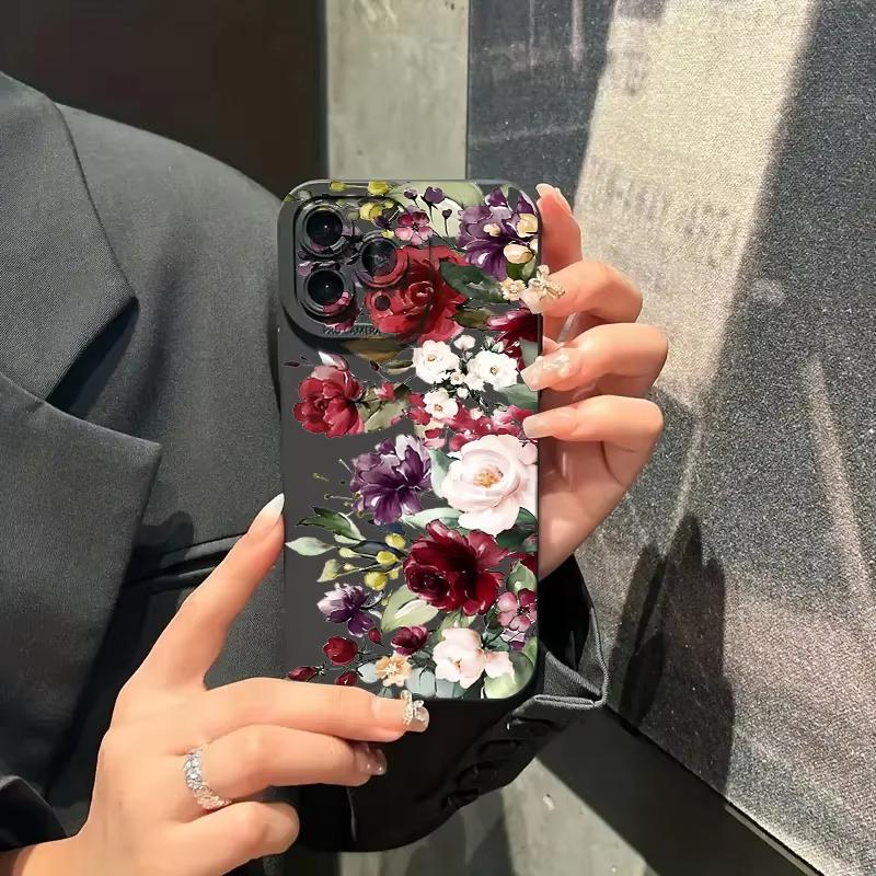 For iPhone 16 15 14 13 12 11 Pro Max Flower Pattern Phone Cover For iPhone XS Max XR X 7 8 14 Plus 15 Matte Soft Silicone Cover