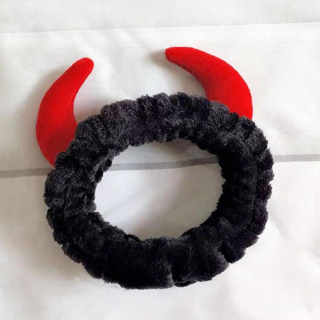 1PC Plush Headband Devil Horn Hairbands Cute Cartoon Headwrap For Face Wash Skincare Makeup Hair Accessories For Women