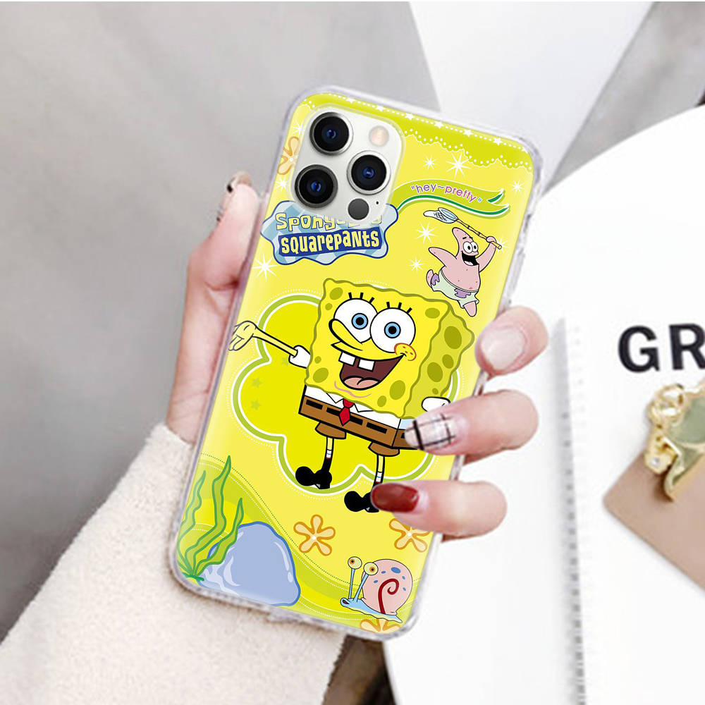 JS43 SpongeBob Transparent Case for Samsung A04 A14 A23 M33 M53 Realme 10 9 C35 C55 VIVO Y02 X80 Infinix Hot 30 Note 11 Tecno Spark 8P Pro