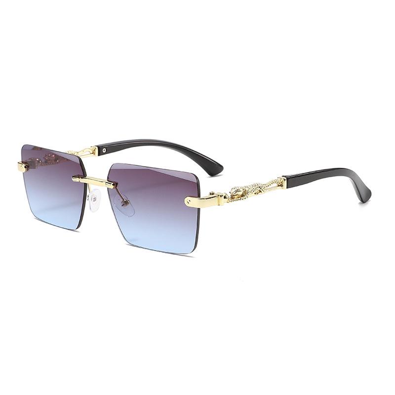 Square frameless sunglasses men's European and American trends leopard head zinc alloy fashion glasses sunglasses spot