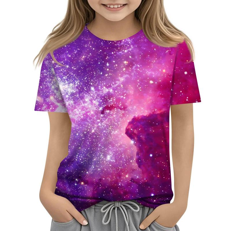 Children's Starry Sky Printed Multi Color T-shirts Girls Fashion Soft Comfortable T-shirt