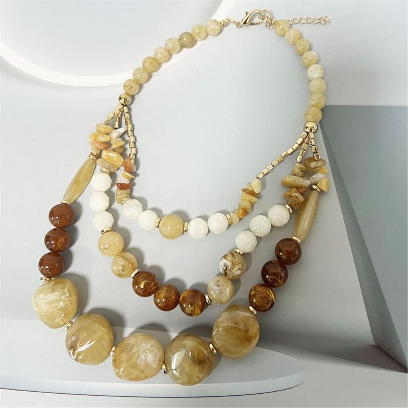 Layering Beaded Collarbone Necklace Set with Matching Earrings Fashionable Multi Strand Acrylic Jewelry For Women