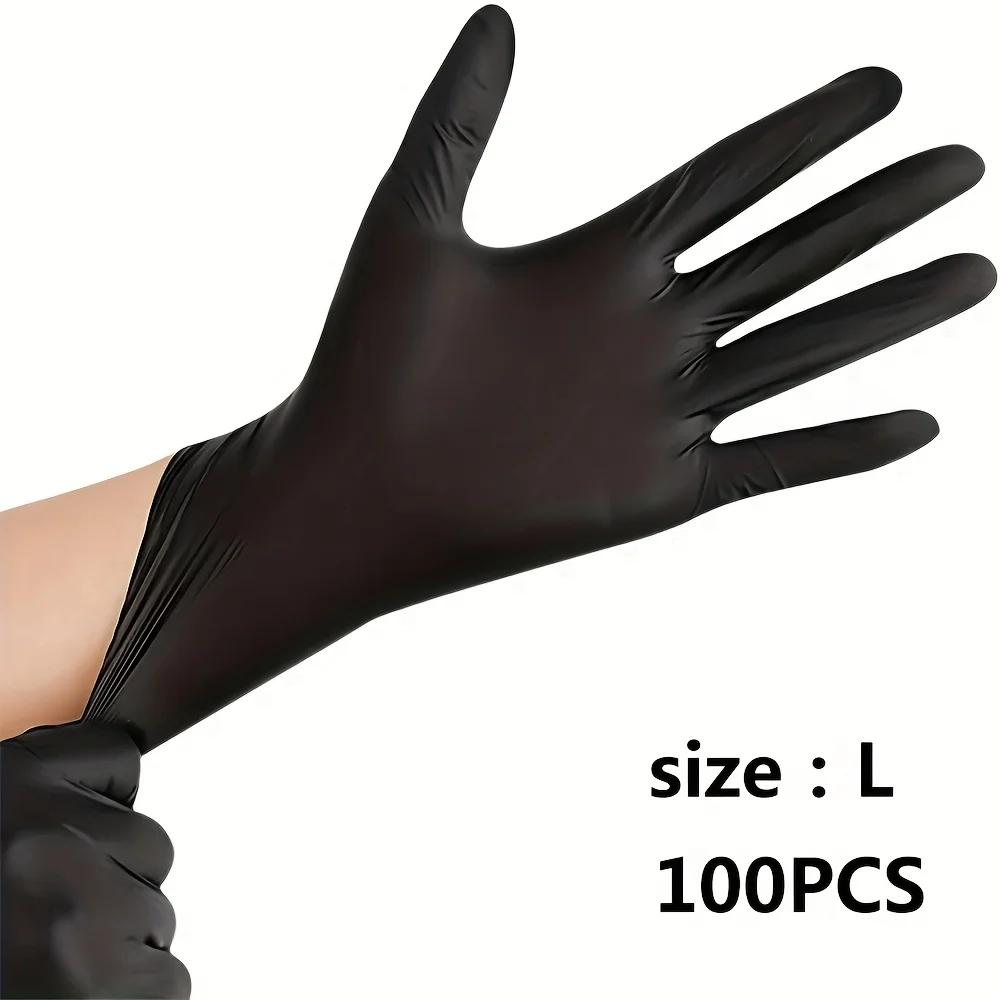 100pcs Black Nitrile Disposable Gloves - Waterproof Durable Non-Medical Gloves S/M/L/XL for Kitchen Bathroom Home Cleaning