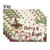 Holiday Party Supplies 4Pcs Christmas Linen Placemat Set, Cartoon Snowman Gingerbread Gnome Table Pattern Placemats Mat, Heat Resistant Place Mat for
