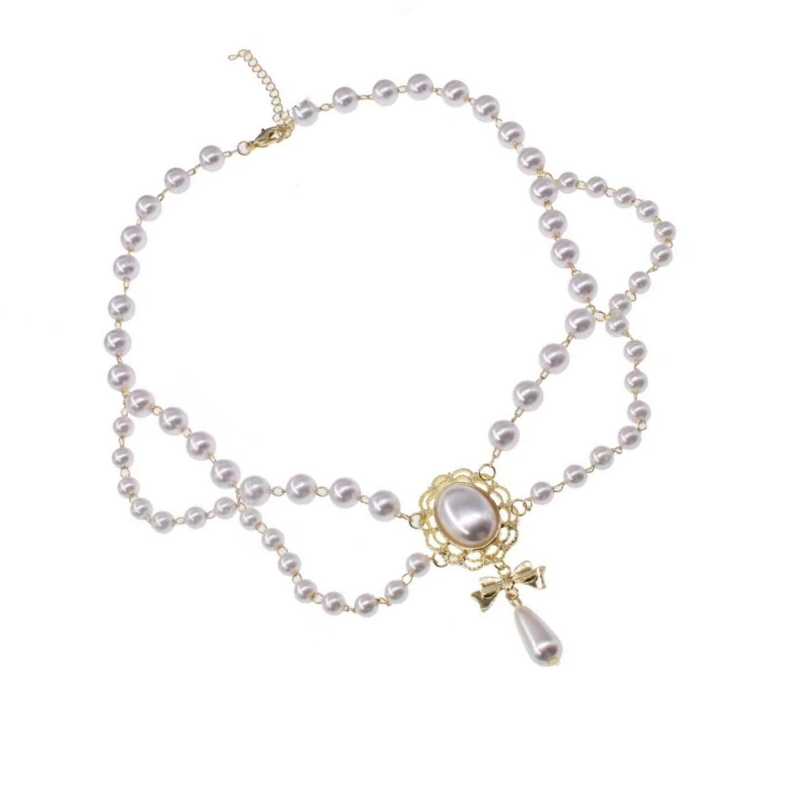 

Baroque Style Double Strand Fake Pearl Choker Necklace Antique Design Evening Party Accessories For Ladies