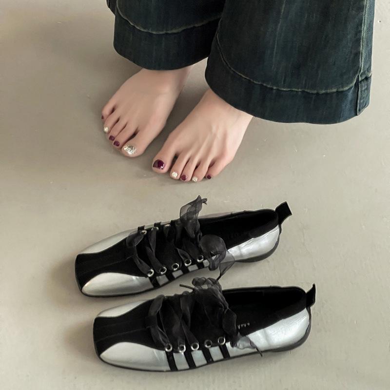 Retro lace-up Dexun single shoes color matching ballet shoes women's summer French fashion fairy style casual Mary Jane shoes